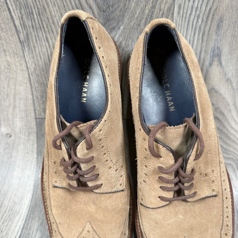 Cole Haan Oxford Shoes Men 9.5 Tan Suede Wingtip Brogue C25052